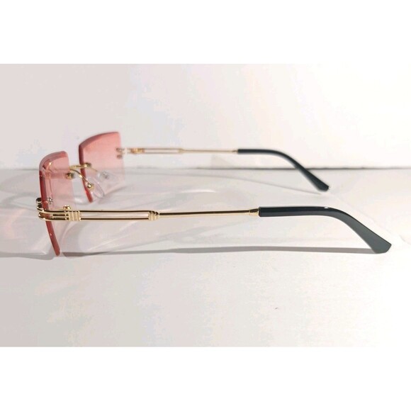 Rimless Square Sunglasses Pink Tint Unisex Metal Frame - Picture 4 of 8